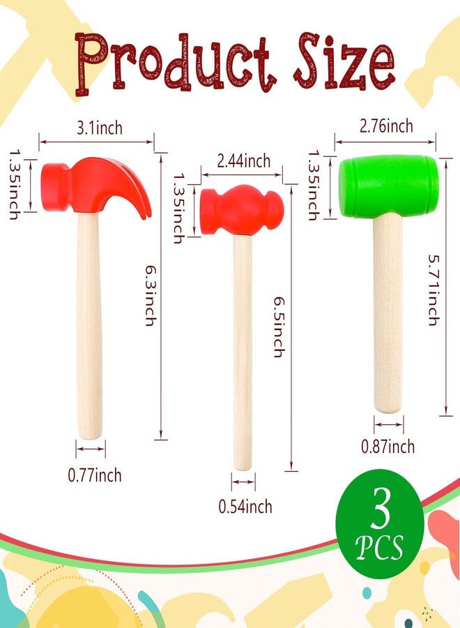 VICROIC 3 PCS Toy Hammers, Wooden Hammer Toys Mallets, Simulation Fake Plastic Maintenance Tools for Birthday Party Supplies - Image 2